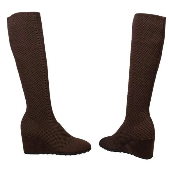 EILEEN FISHER Kasana Tall Wedge Stretch Knit Socks BOOTS 8.5 Chocolate Brown NEW - Picture 1 of 15